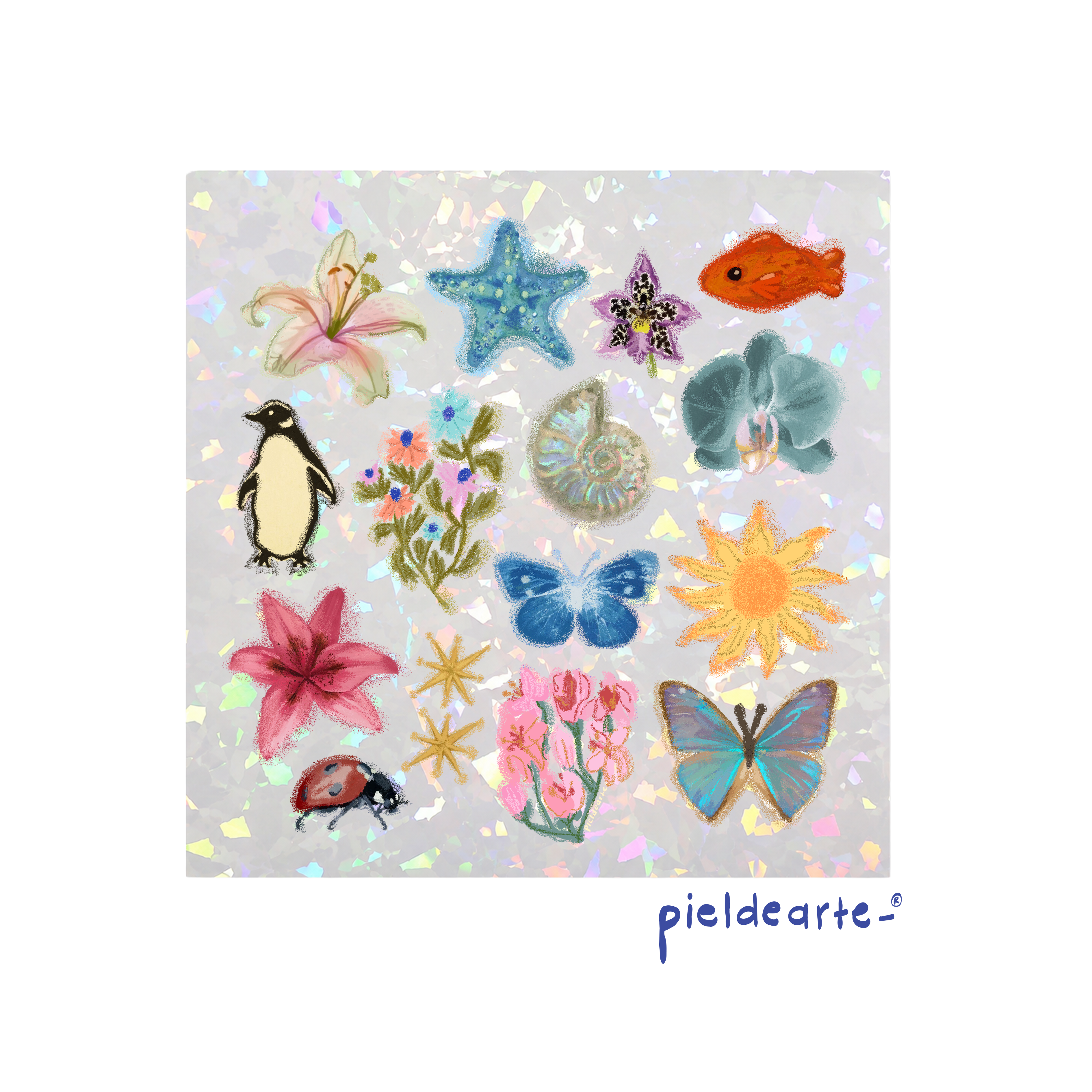 Planilla de stickers de flores y animalitos
