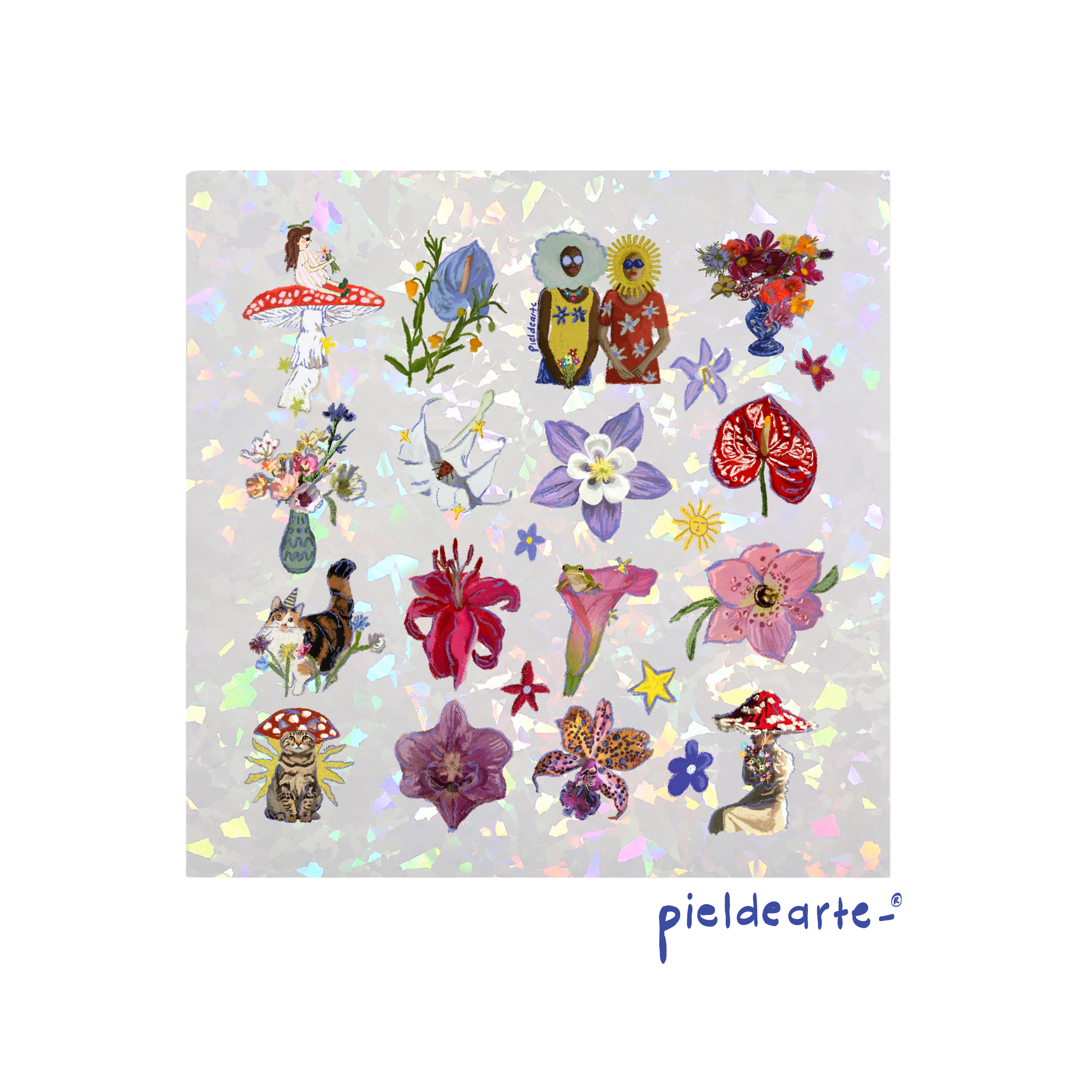 Planilla de stickers flores y floreros